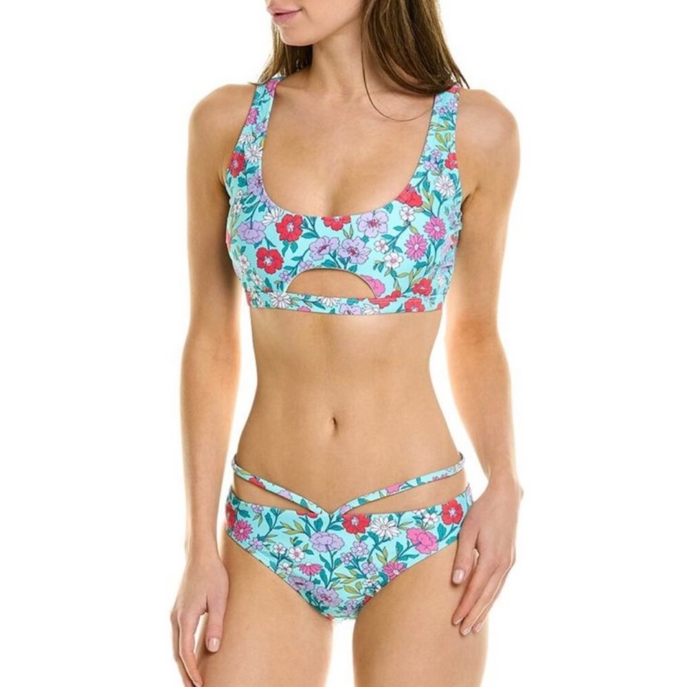 Nanette Lepore Blue Green Purple & Pink Floral Print Bikini 2 Piece Swimsuit